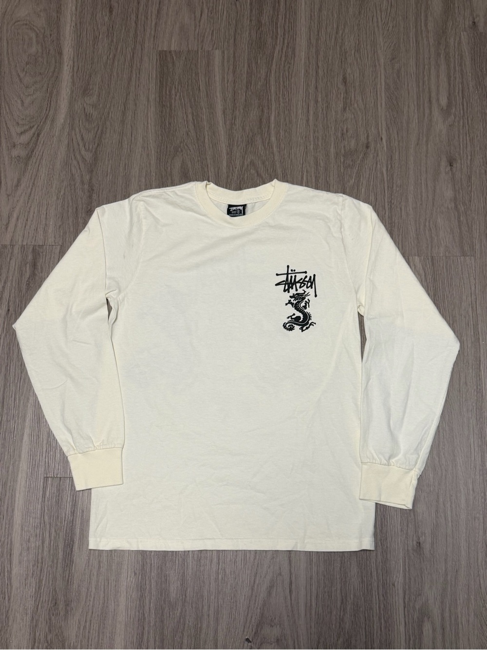 Stüssy Double Dragon White Crew Long Sleeve Tee Small New